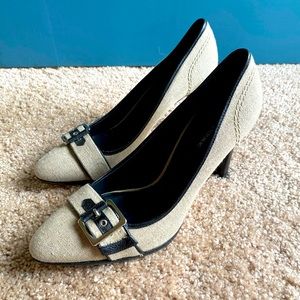 Banana Republic Oatmeal with leather buckle heels.